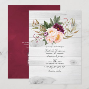 Convite Bordô - Casamento Floral Rústico com Marsala e Pês