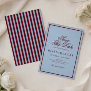 Convite Bordô e azul gelo old money save the date