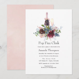 Convite Bordô e floral rosa bridal Pop Fizz Clink