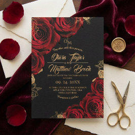 Convite Bordô e preto ⎮ Rosa Vermelha Floral Casamento