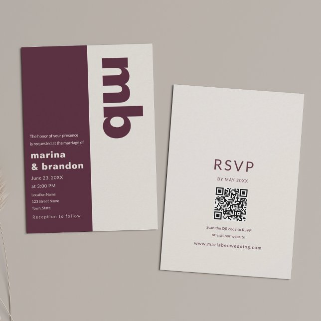 Convite Bordô Editorial QR Casamento (Criador carregado)