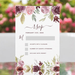 Convite Bordô Elegante Moderno Floral Aquarela RSVP