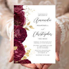 Convite Bordô Floral Dourado Casamento Rascunho