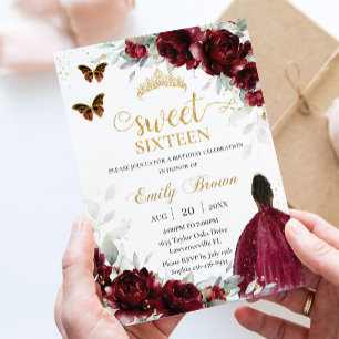 Convite Bordô Floral Marrom Princesa Sweet Sixteen 16