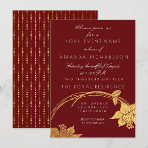 Convite Bordô Marrom Champanhe Dourado Floral Vermelho