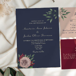 Convite Bordô Naval Floral Casamento de Outono