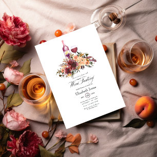 Convite Bordo Pêssego Floral Degustação de Vinho Casamento