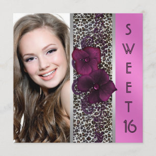 Convite Bordô Rosa Quente Foto Leopard Sweet Sixteen