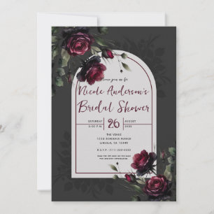Convite Bordô Rosas Vermelhas Sombreado Cinza Floral Nupci