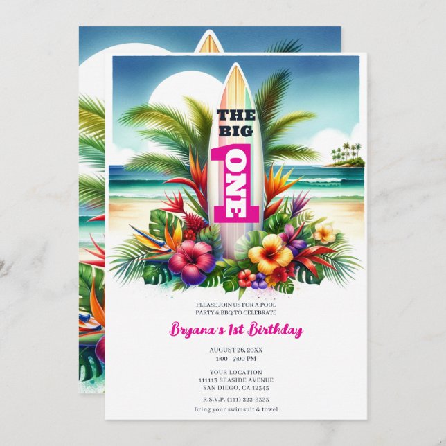 Convite Bordo Tropical, Grande Festa De Um primeiro aniver (Frente/Verso)