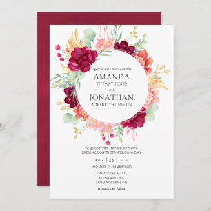 Convite Borgonha - Casamento Floral de Marsala e Blush
