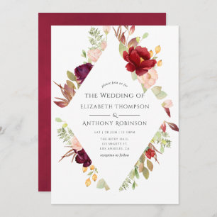 Convite Borgonha - Casamento Floral de Marsala e Blush