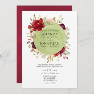 Convite Borgonha - Casamento Floral de Marsala e Blush