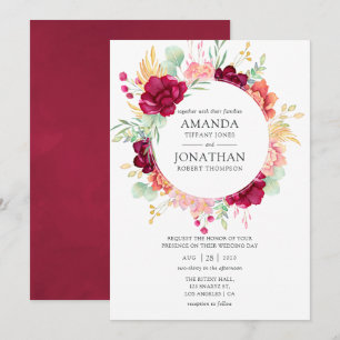 Convite Borgonha - Casamento Floral Marsala e Blush