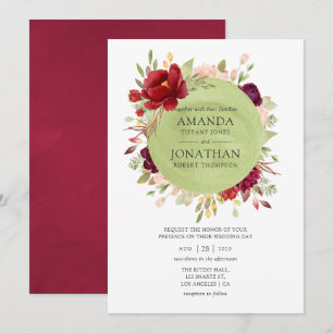 Convite Borgonha - Casamento Floral Marsala e Rosa