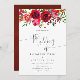 Convite Borgonha - Casamento Floral Marsala Watercolor