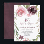 Convite Borgonha cora floral toda a festa de aniversário<br><div class="desc">Para uma personalização mais avançada deste design,  selecione simplesmente "personalizam-no" botão acima!</div>