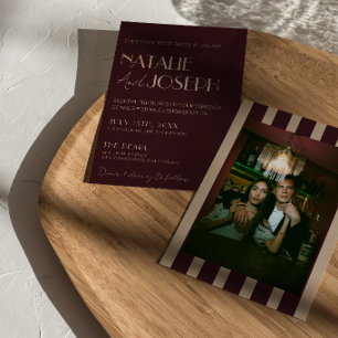 Convite Borgonha Dourado Listras Old Money Foto Casamento