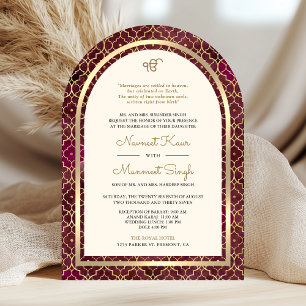 Convite Borgonha Dourado Marroquino Código QR Casamento Ar