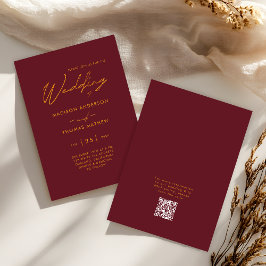 Convite Borgonha Dourado Tipografia Moderna RSVP Casamento