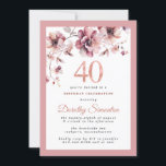 Convite Borgonha Dusty aniversário de 40 anos Floral Cor-d<br><div class="desc">Honra uma mulher especial com este convite de festas elegante e feminina. 40 está escrito em texto grande rosa. A comemoração de aniversário segue. O nome do convidado também está em letras cor-de-rosa. Flores cor-de-rosa e poeirentas criam um belo spray floral no topo. Enquanto é um design tradicional, as flores...</div>