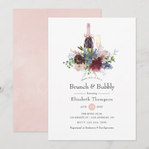 Convite Borgonha e Bege Floral Brunch e Espumante