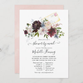 Convite Borgonha e Blush Floral Chá de fraldas por Correio
