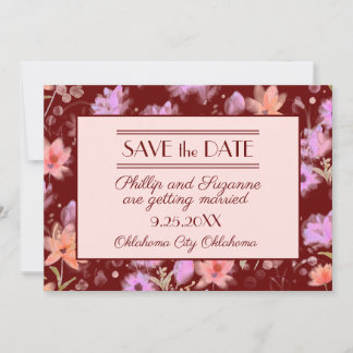 Convite Borgonha e Blush Vintage Floral Save the Date 