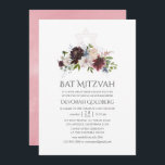Convite Borgonha e Blush Watercolor Bat Floral Mitzvah<br><div class="desc">Trendy bordo - marsala e o convite do morcego rosa-pincel mitzvah com sotaques de azul,  marinho e ouro empoeirado concebidos para serem rápida e facilmente adaptados às suas especificidades de eventos.</div>