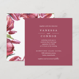 Convite Borgonha e casamento floral clássico de Boho das