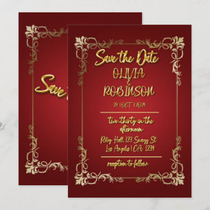 Convite Borgonha e Dourado Efeito de Texto 3D Save the Dat