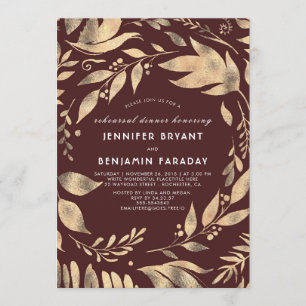 Convite Borgonha e jantar de ensaio Dourado da queda das