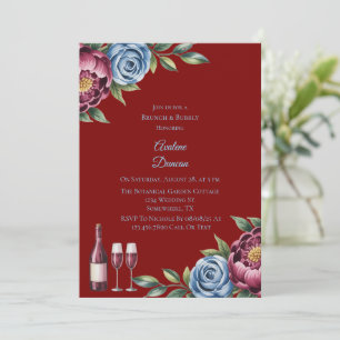 Convite Borgonha e Rosa Azul Brunch e Bubble