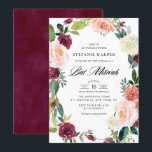 Convite Borgonha e Rua Floral Blush Bat Mitzvah<br><div class="desc">Convide familiares e amigos para o seu evento com este convite para morcegos florais. Apresenta uma coroa aquosa coroa floral de peões, rosas, mães e outras flores de burgundy, blush, marfim e laranja, com sotaque foliar. Este convite floral é perfeito para o outono ou para o outono do morcego mitzvahs....</div>