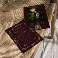 Borgonha Floral Dinheiro Antigo Código QR Foto Cas