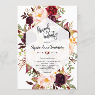 Convite Borgonha Floral Geométrica Brunch e Burgundy