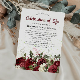 Convite Borgonha Floral Memorial | Celebração da Vida