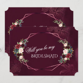 Convite Borgonha Floral Real Você Será Minha Dama de Honra