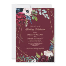 Borgonha | Marinho Azul Floral Casamento Geométric