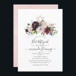 Convite Borgonha, Marinho e Blush Bat Mitzvah<br><div class="desc">Trendy bordo - marsala e marinho blue bat mitzvah convite com sotaques de tipografia rosa pincelado e elegante.</div>