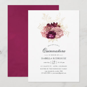Convite Borgonha - Marsala Blush Pink e Quinceañera Doura