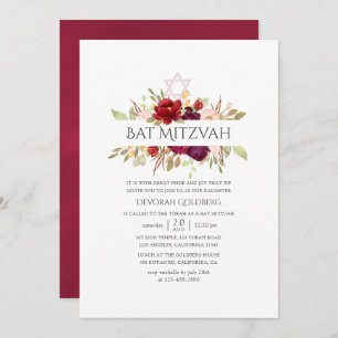 Convite Borgonha - Marsala e Blush Floral Bat Mitzvah