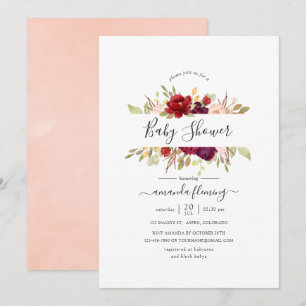 Convite Borgonha - Marsala e Chá de fraldas Floral Blush