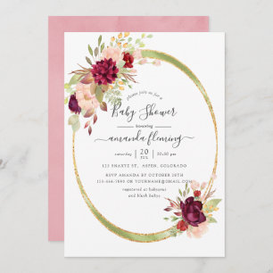 Convite Borgonha-Marsala e Chá de fraldas Geométrico de Bl