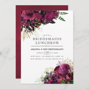 Convite Borgonha - Marsala e Douradas Bridesmaids Luncheon