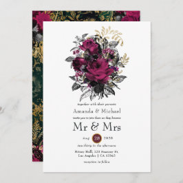 Convite Borgonha - Marsala e Dourado Casamento Floral