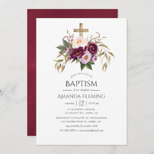 Convite Borgonha/Marsala e Peach Baptism ou Christening