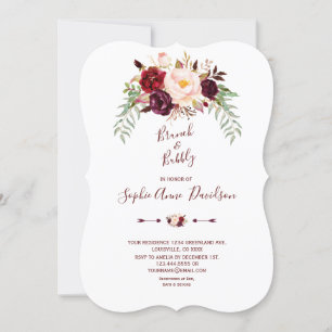 Convite Borgonha Marsala Floral Brunch e Bubble