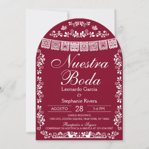 Convite Borgonha Nossa Noiva Papel Picado Casamento Espanh