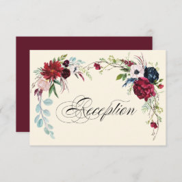 Convite Borgonha | Placa Recepção de casamento Floral Azul